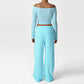 Off-Shoulder Long Sleeve + Loose Sports Pants 2-Piece Set