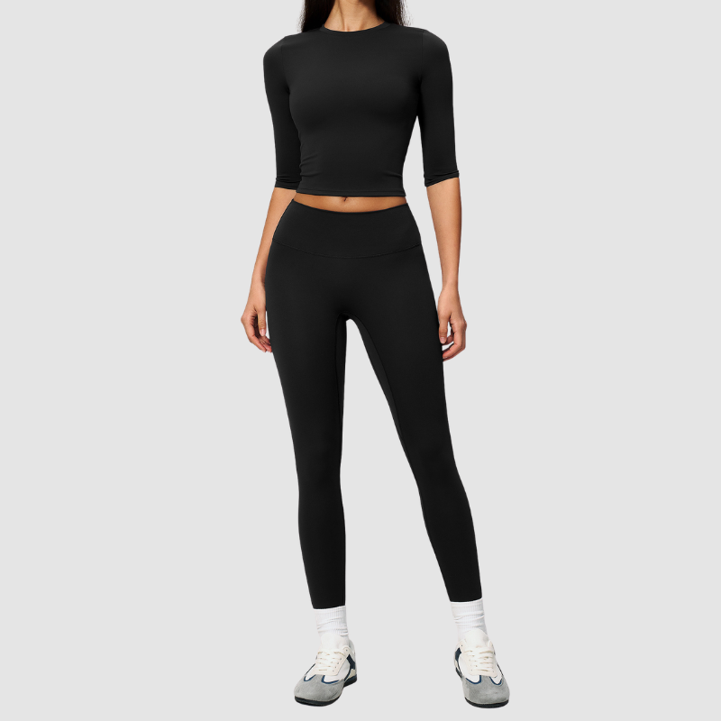 Wholesale Women's 3/4 Sleeve Crop Top & Full-Length Leggings Set – Seamless Yoga Activewear