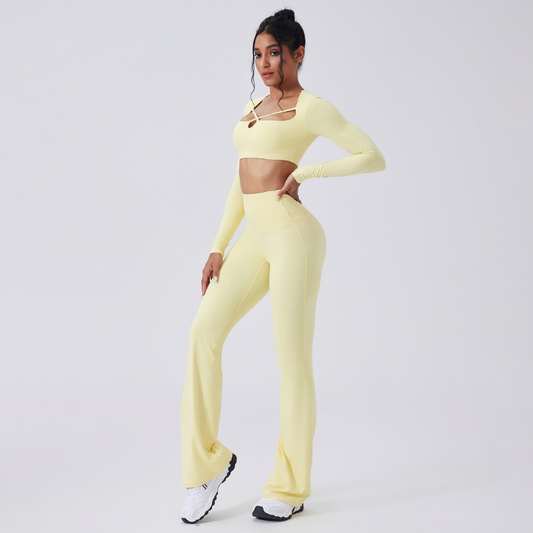 Wholesale cutout high-waisted top + flared | Wonderxfans bulk activewear
