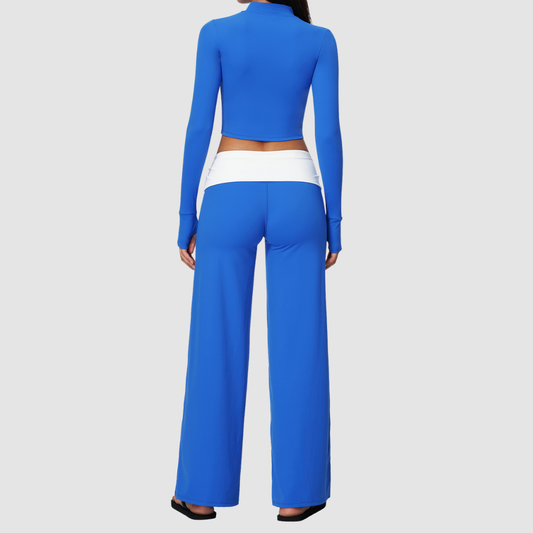 Wholesale Women’s Stand-Collar Zip Jacket & Flared Yoga Pants Set