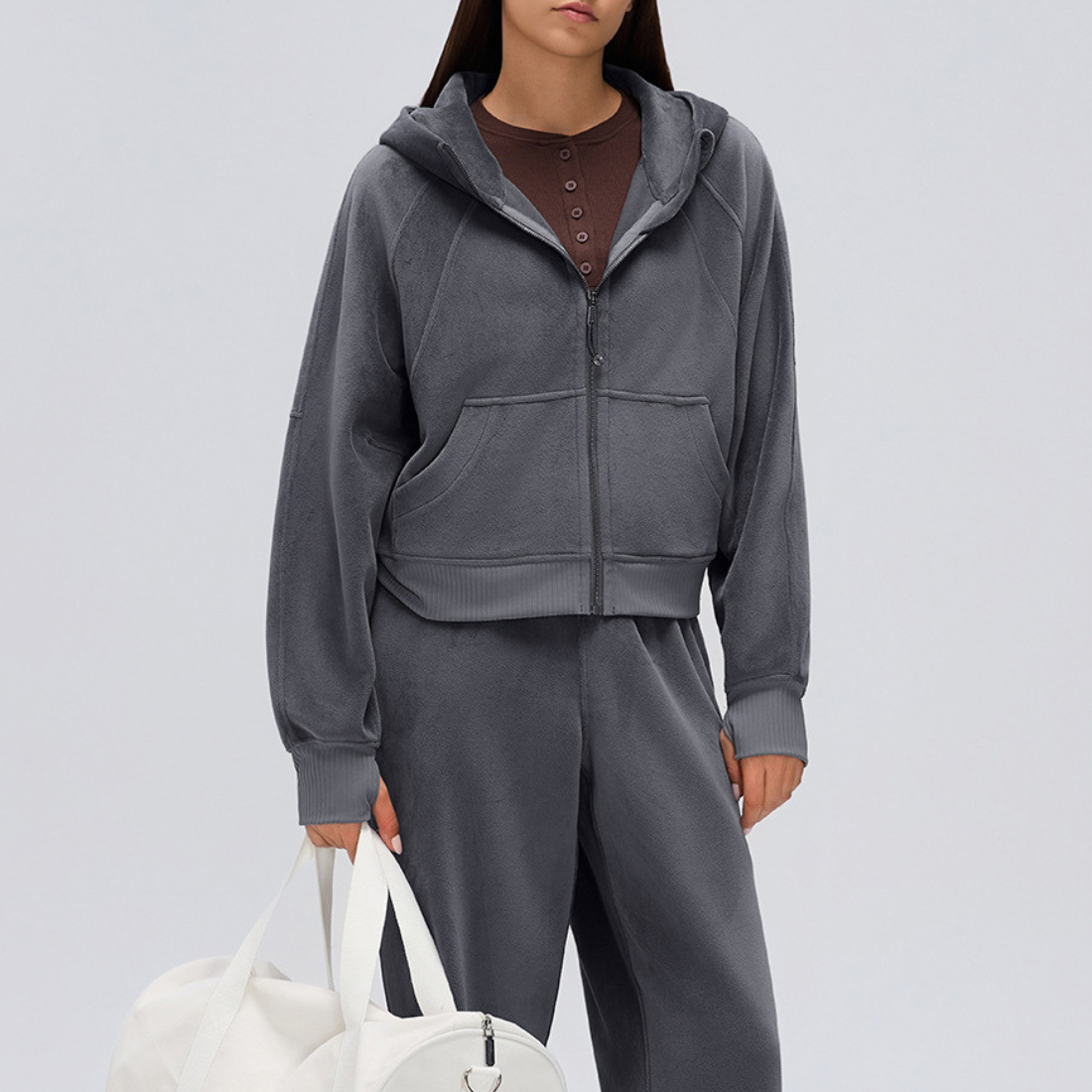 Wholesale Zip Up Hoodie Women's Cropped Hooded Sports Jacket