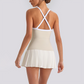 Wholesale Women's Pleated Tennis Dress Yoga Bodysuit with Chest Pad