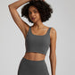High-waisted nude leggings+U-shaped neckline sports bra 2-piece set