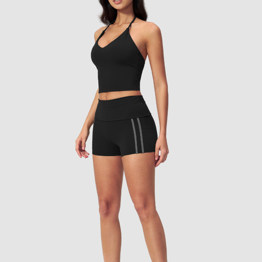 Wholesale Color Block V-Neck Sports vest & Fold-Up Shorts Set