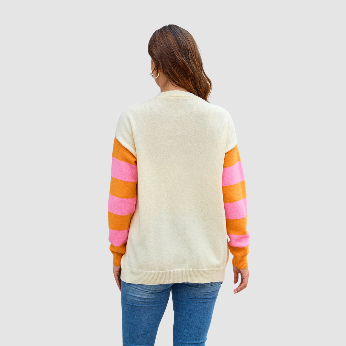 Wholesale Women’s Contrast Flower Stripe Knit Cardigan