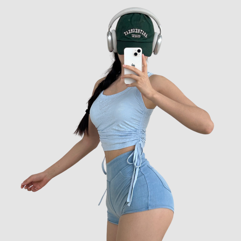 Wholesale High Waist Butt-Lifting Denim Yoga Shorts