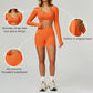 Seamless halter long sleeve top + High-waisted shorts 2-Piece Set