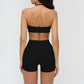 Halter-neck open-back sports bra + high-waisted shorts 2-piece set