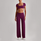 Wholesale Women's Short Sleeve Exposed Back Bra+Naked Feel Straight Leg Pants Yoga Set