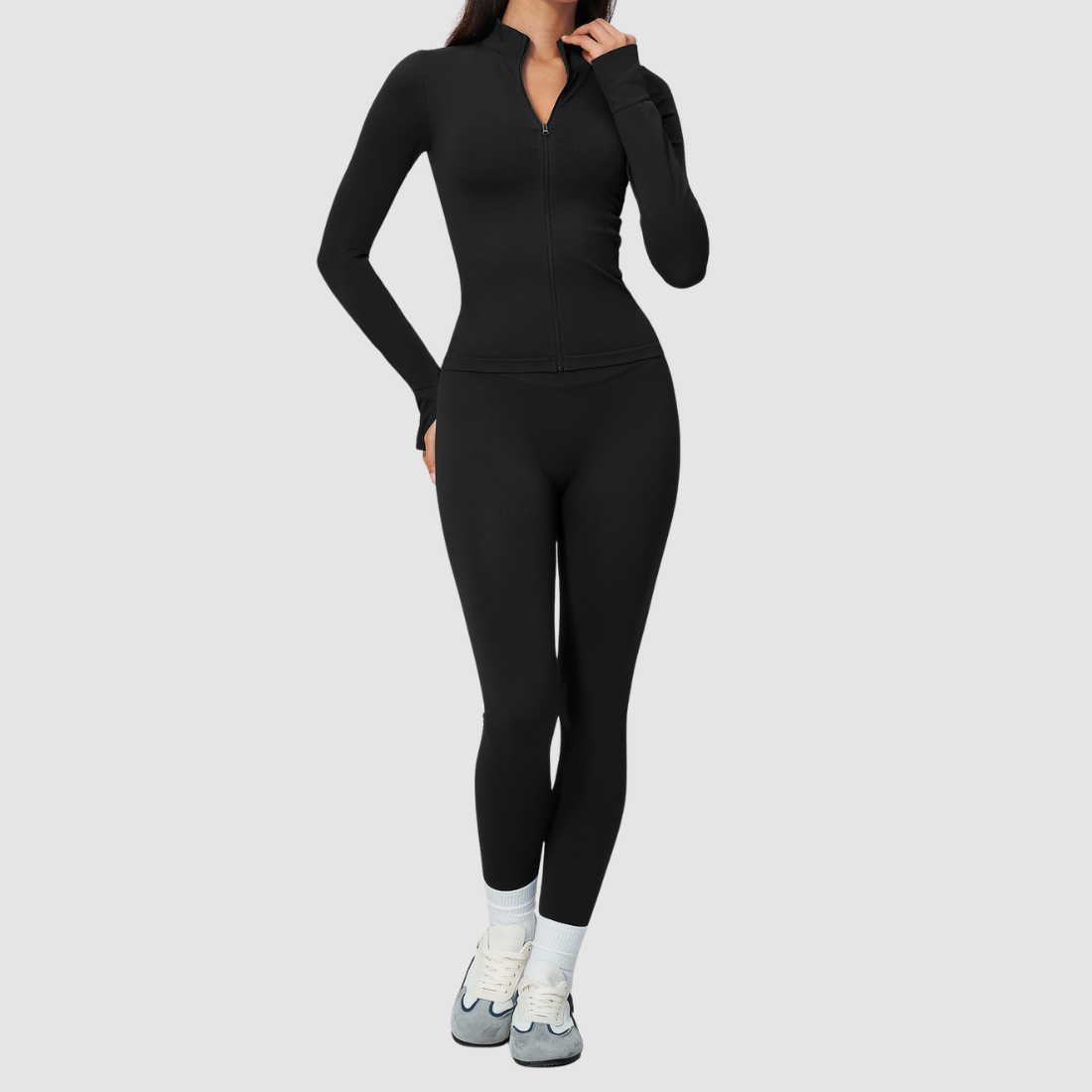 Wholesale Women's Stand-Collar Cardigan & High-Waist Leggings Yoga Set