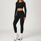 Round-neck long-sleeve high-waist fitted top+HIGH WAIST LEGGINGS 2-PIECE SET
