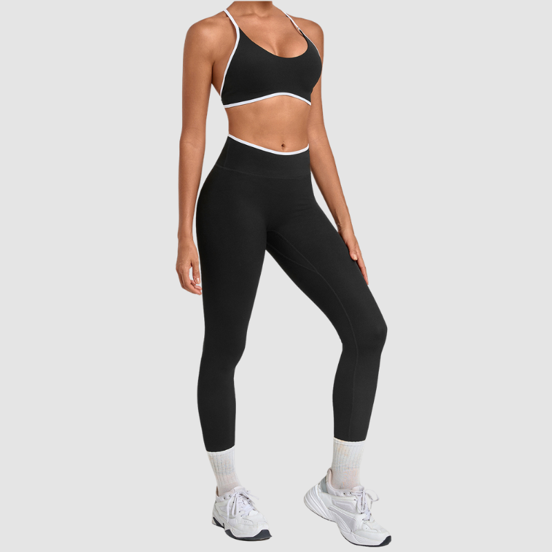 Wholesale Colorblock Piping Yoga Set Adjustable Strap Sports Bra & Leggings