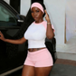 Wholesale Women's Colorblock Short Sleeve Crop Top & Shorts Athletic & Hairband Set
