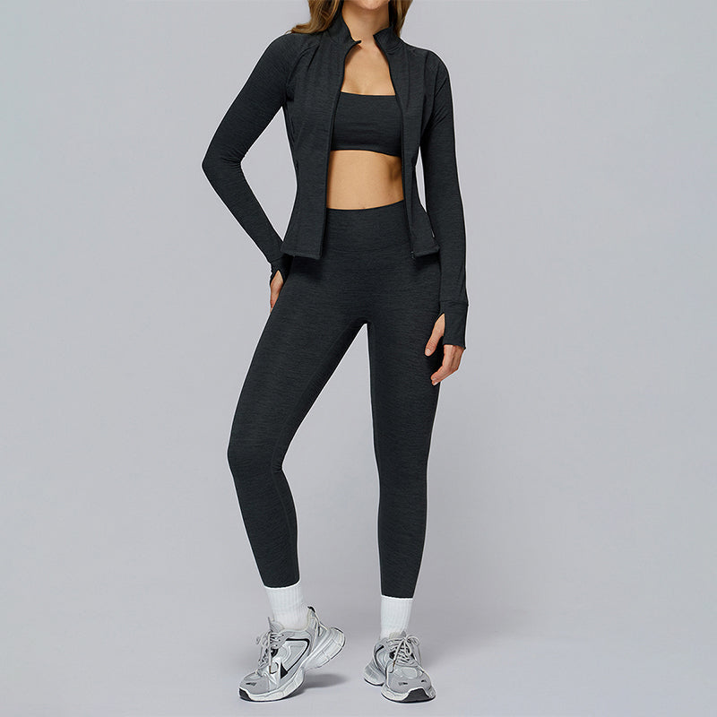 sports jacket+SPORTS BRA + HIGH WAIST LEGGINGS 3-PIECE SET