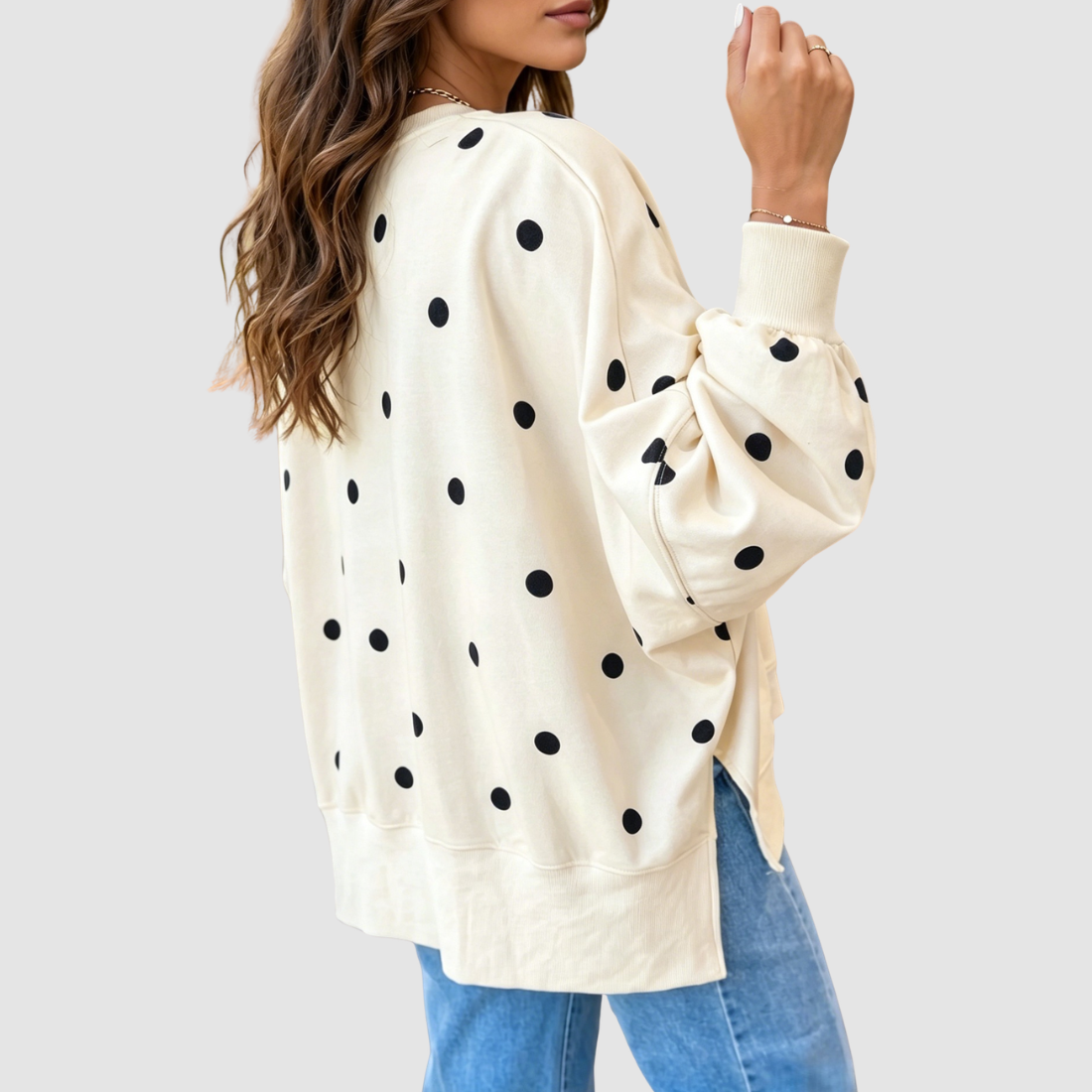 Wholesale Women's Polka Dot Pullover Sweatshirt – Loose Contrast Round-Neck Top