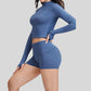 Yoga-inspired slim-fit long-sleeved top + tight-fitting shorts 2-piece set