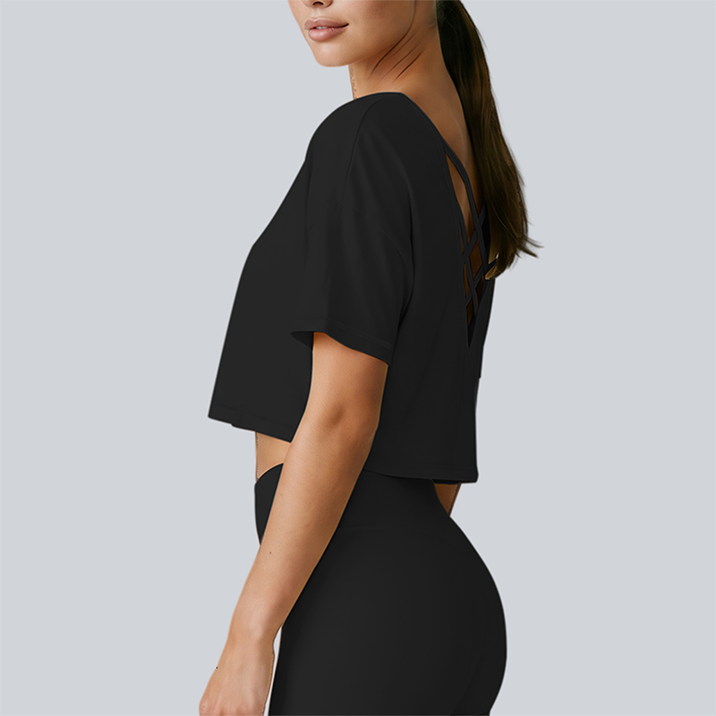 Wholesale Women's Open-Back Short Sleeve T-Shirt - Pilates Bare-Feel Fitness Top