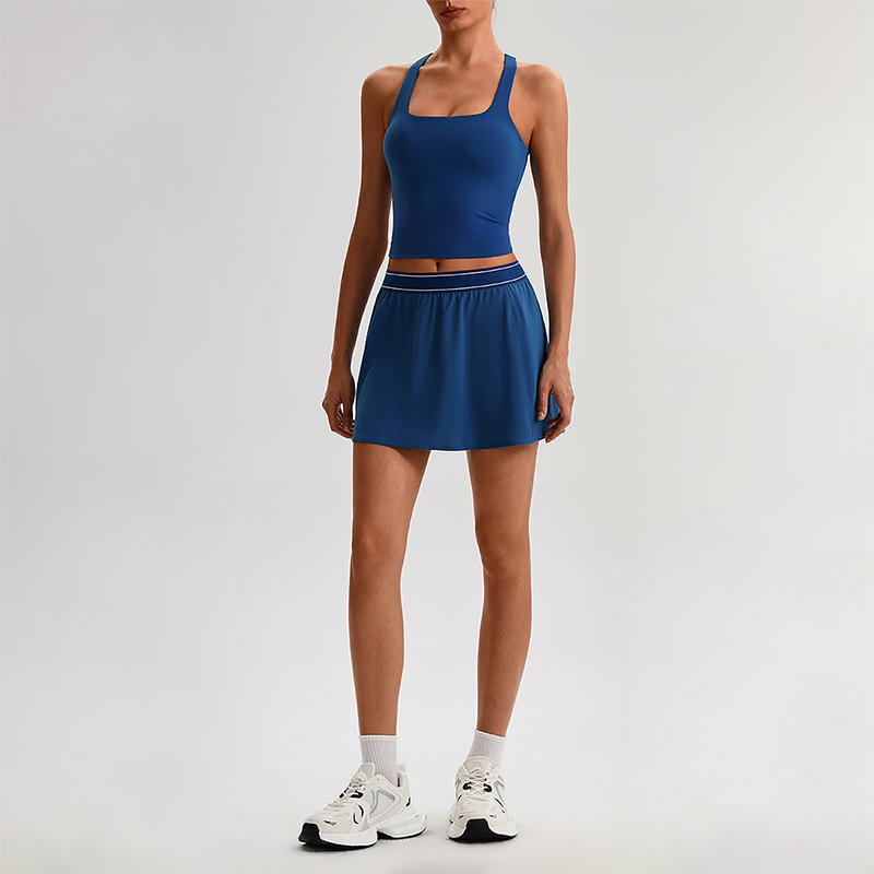 Wholesale Sleeveless Sports Top & Pleated Tennis Skirt Set – Quick-Dry Athletic 2-Piece with Built-In Shorts