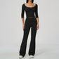 Wholesale Women's Round Neck Mid-Sleeve Tops + Flare Pants Yoga Set