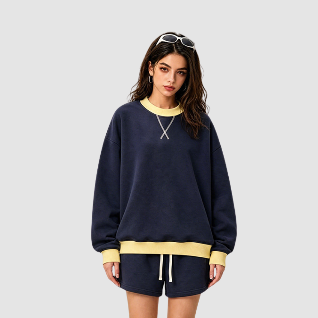 Wholesale Women’s Fleece-Lined Contrast Mock-Neck Sweatshirt