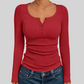 Wholesale Women's Button V-Neck Long Sleeve Ribbed Knit Top