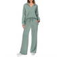 Wholesale Notched Long Sleeve Hooded Jacket + Loose Wide-Leg Pants