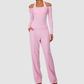 Wholesale Women's Padded Sports Bra+Off-Shoulder Long-Sleeve+Wide-Leg Pants Yoga Set