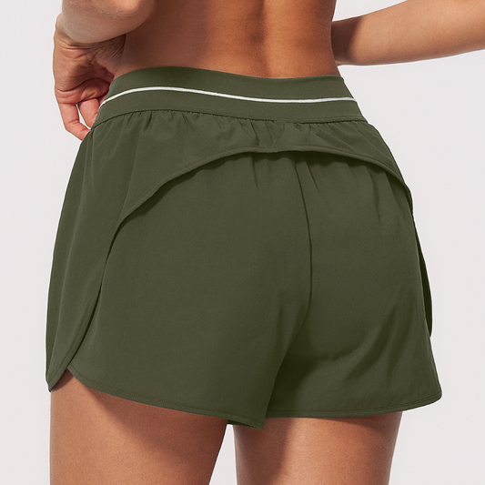 Wholesale Women's Brushed Sports Shorts – Fake Two-Piece Anti-Exposure Yoga Shorts