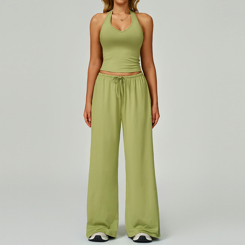 Haut sans manches licou et pantalon de jambe droite lâche 2 pièces