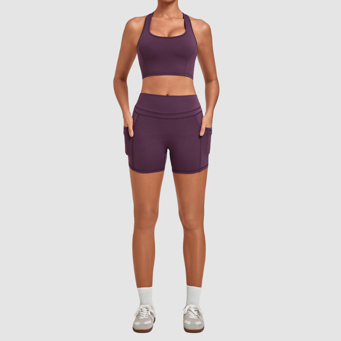Wholesale Women’s Racerback Sports Bra & High-Waist Biker Shorts Yoga Set