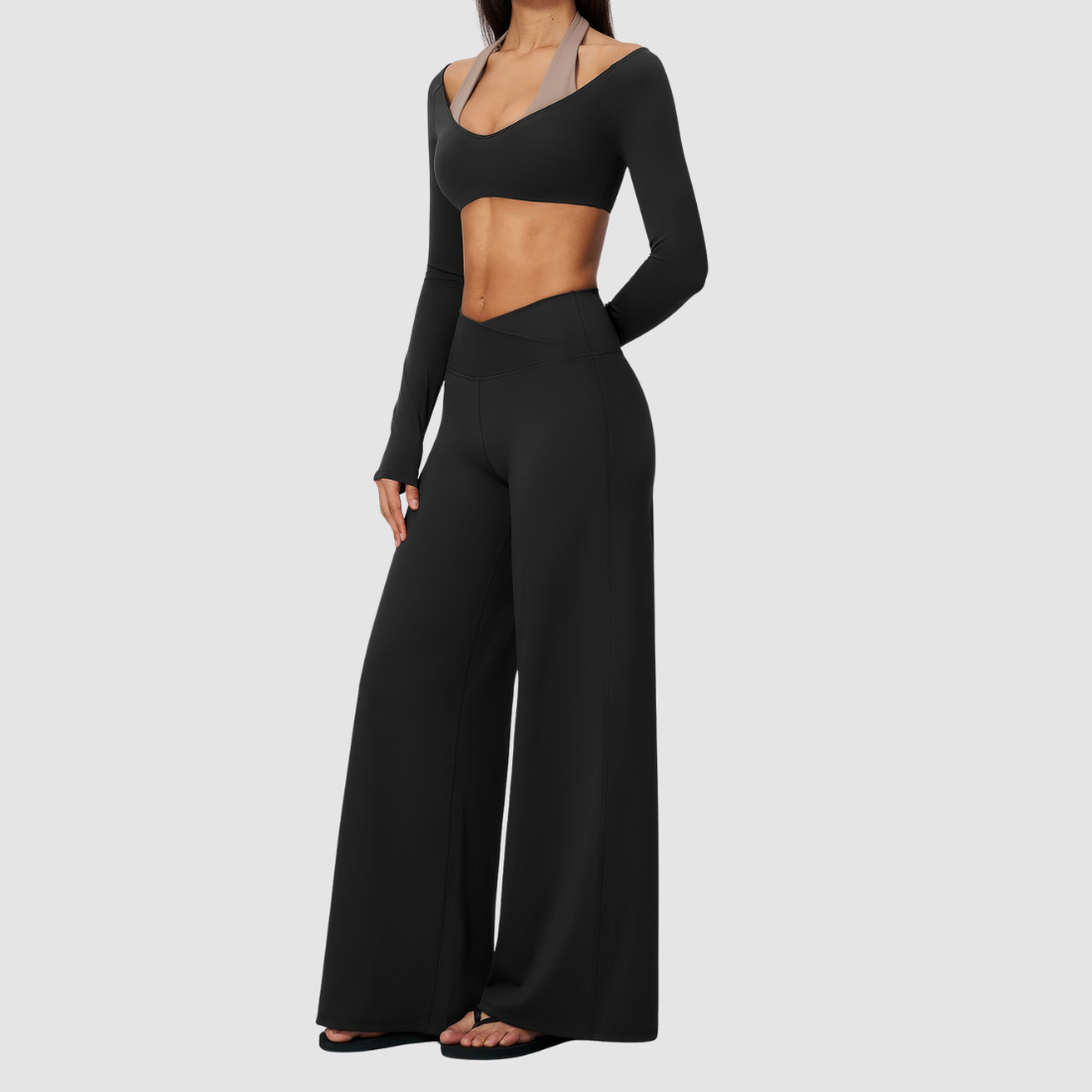 Wholesale Women's Long-Sleeve Top+Wide-Leg Fitness Pants Yoga Set