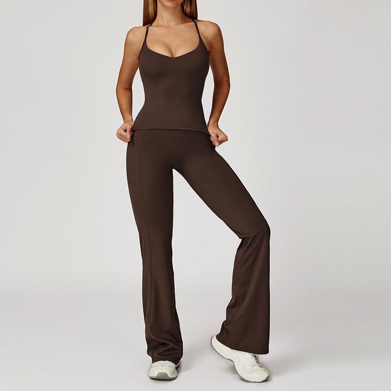 Snug-Fit Tank Top + Flared Leg Pants 2-Piece Set