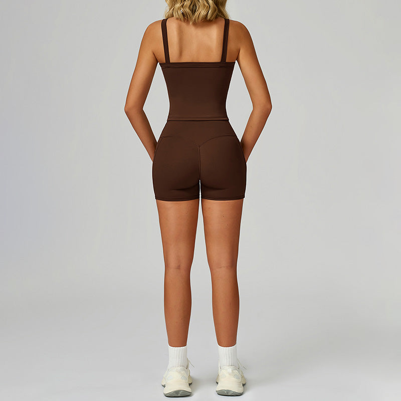 Thin straps Tank Top + High-waisted shorts 2-Piece Set