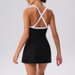 Wholesale Women's Spaghetti Strap Tennis Dress – Feather-Trim Anti-Exposure Fitness Dress