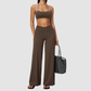 Wholesale Women's Halter Sports Bra & Wide-Leg Pants Two-Piece Set