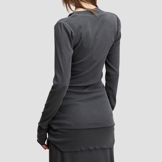 Wholesale Women’s Asymmetric Neck Streetwear Top & Shoulder Wrap – Washed Long Sleeve
