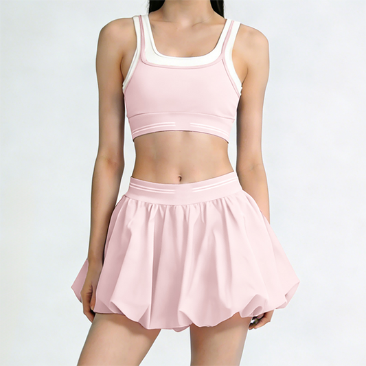 High-Elastic Quick-Dry Beautiful Back Bra + Tennis Skirt 2-Piece Set