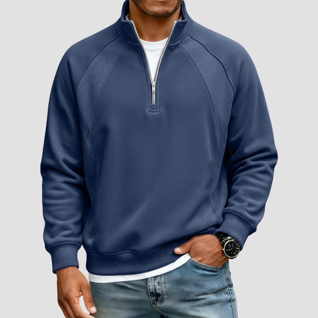 Wholesale Unisex Half-Zip Stand Collar Long Sleeve Sweatshirt