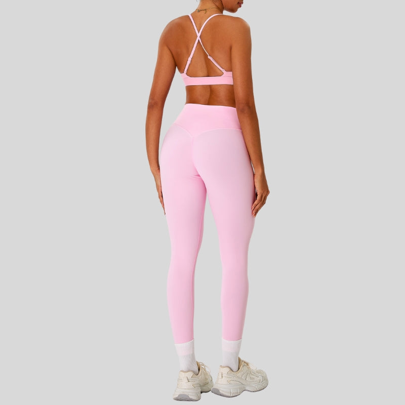 Strap sports bra+high-waisted leggings 2-piece set