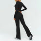 Slim-fitting long-sleeved top + High-waisted flared pants 2-piece set