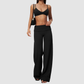 Wholesale Women's Brushed Yoga Set: Strappy Back Bra & Foldover Wide-Leg Pants