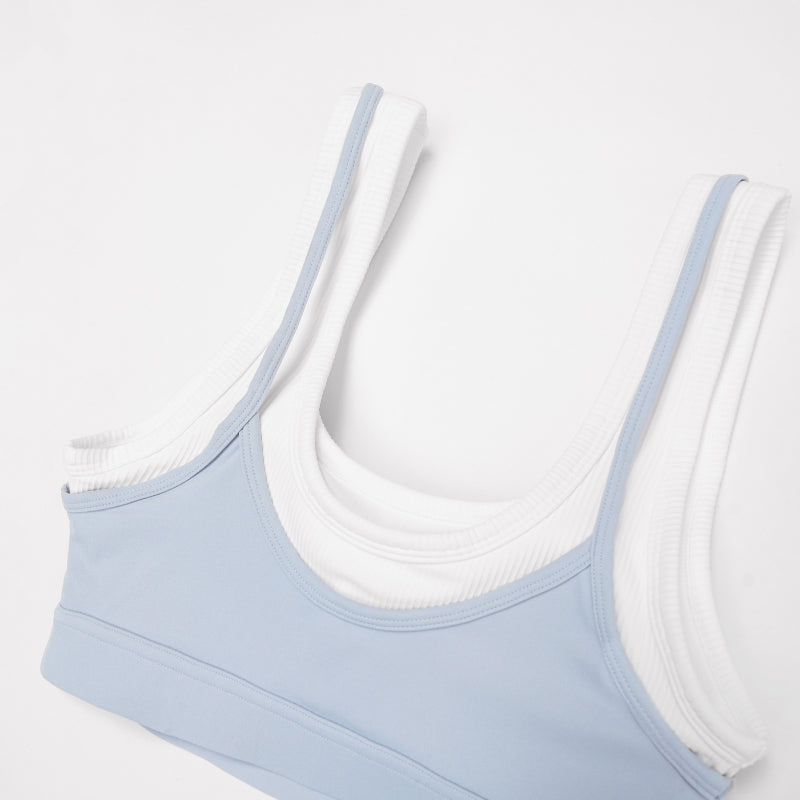 Contrast color sports bra + sports shorts 2-piece set