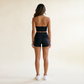 Wholesale Women's Halter V-Neck Color-Block Slim-Fit Sports Bra & Shorts Yoga Set