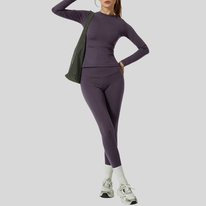 Long-Sleeve Slim Fit Tee+High-waisted leggings 2-piece set