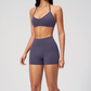 Wholesale Women's Halter Neck Sports Bra & High-Waist Booty Shorts Set – Seam-Detail Quick-Dry 2-Piece Yoga Set