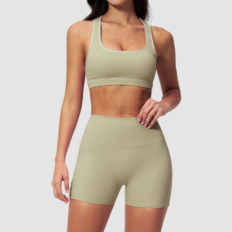 Wholesale Women's Seamless Seam-Detail Sports Bra + High-Waist Shorts Set – Butt-Lifting Yoga Gym Activewear