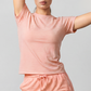 Wholesale Women's Striped Yoga T-Shirt – Short Sleeve Tie-Front Breathable Running Top