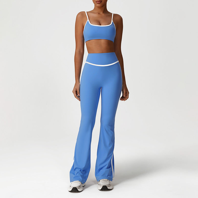 Quick-Drying Built-In Pads Bra + High-Waisted Flared Pants 2-Piece Set