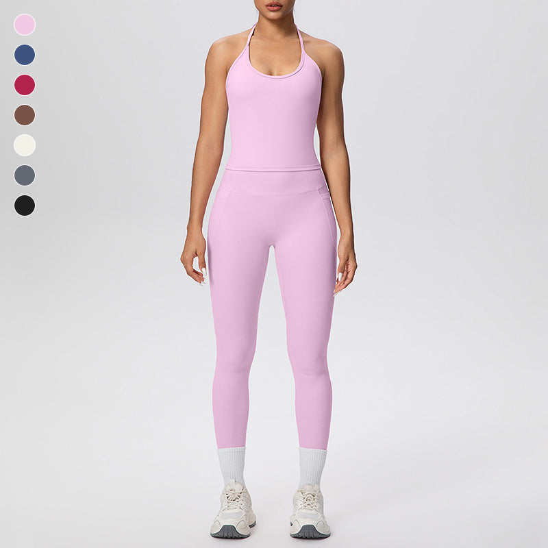 Wholesale backless tank top + pocket leggings