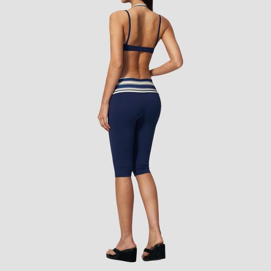 Wholesale Women's Polka Dot & Stripe Yoga Set Halter Neck Sports Bra & Capri Pants w/ Chest Pad